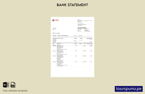 listo para imprimir plantilla de word   extracto bancario de la UBS de Francia